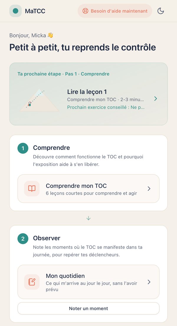 Écran d'accueil de MaTCC : le parcours Comprendre, Observer, Agir